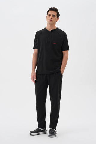 Erkek Çift Cepli Hakim Yaka Tshirt Siyah