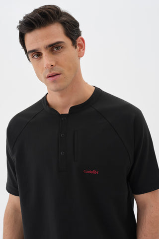 Erkek Çift Cepli Hakim Yaka Tshirt Siyah