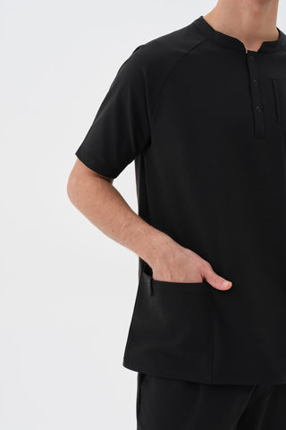 Erkek Çift Cepli Hakim Yaka Tshirt Siyah