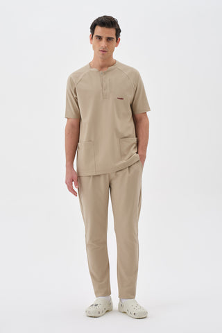 Erkek Çift Cepli Hakim Yaka Tshirt Bej