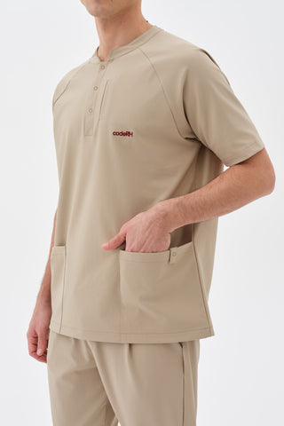 Erkek Çift Cepli Hakim Yaka Tshirt Bej