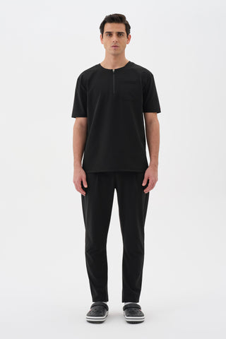 Erkek Kısa Kollu Fermuarlı Tshirt Siyah