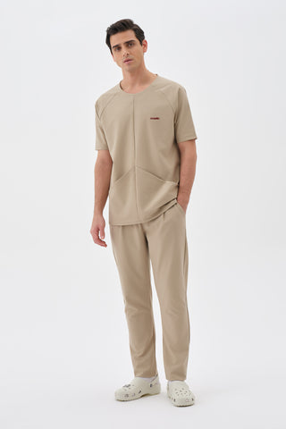 Erkek Yandan Kanguru Cepli Tshirt Bej