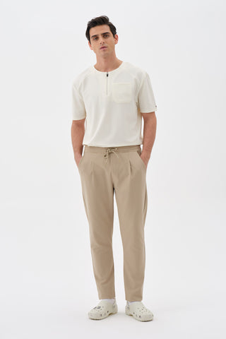 Erkek Pileli Düz Paça Pantolon Bej