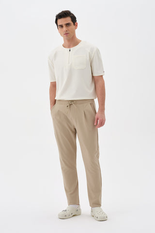Erkek Pileli Düz Paça Pantolon Bej