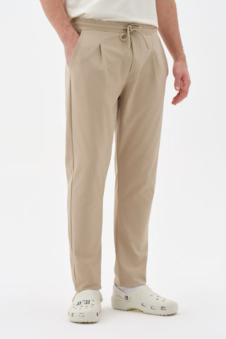 Erkek Pileli Düz Paça Pantolon Bej