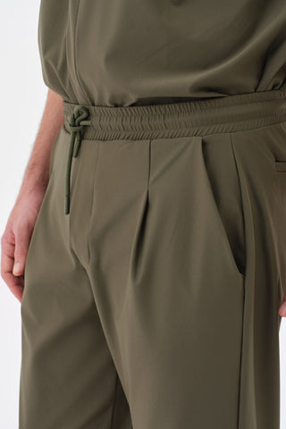 Erkek Pileli Düz Paça Pantolon Haki