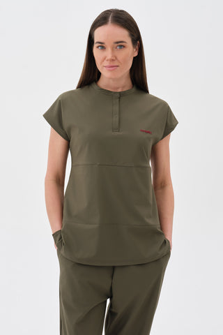 Kadın Düşük Omuzlu Kısa Kol Tshirt Haki