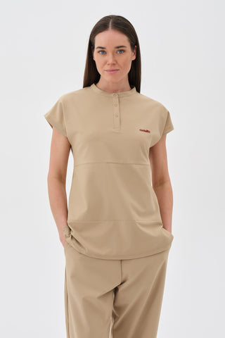 Kadın Düşük Omuzlu Kısa Kol Tshirt Bej