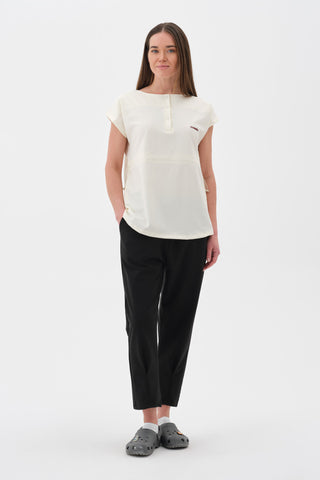 Kadın Beli Lastikli Kısa Kol Tshirt Ekru