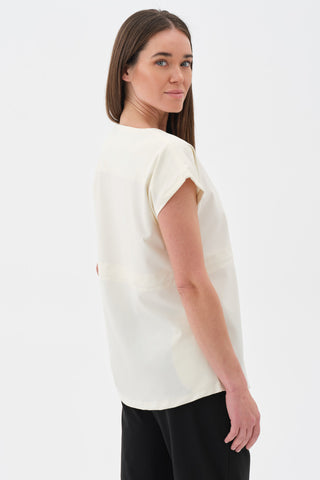 Kadın Beli Lastikli Kısa Kol Tshirt Ekru