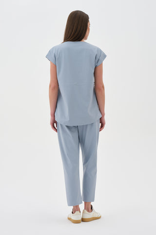 Kadın Beli Lastikli Kısa Kol Tshirt Buz Mavisi