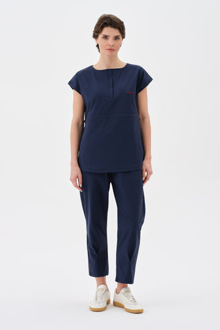 Kadın Beli Lastikli Kısa Kol Tshirt Indigo