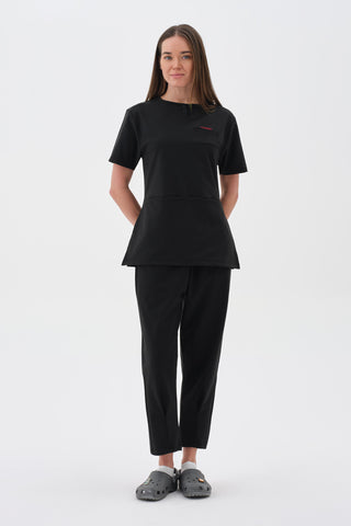 Kadın Çift Cepli Kısa Kol Tshirt Siyah