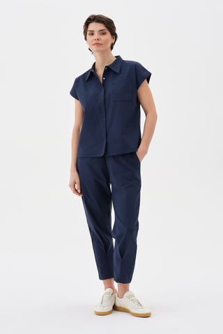 Kadın Çıtçıtlı Yarasa Kollu Gömlek Indigo