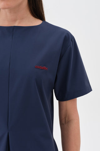 Women's Side Pocket, Back Zip T-shirt, Model 28, Indigo