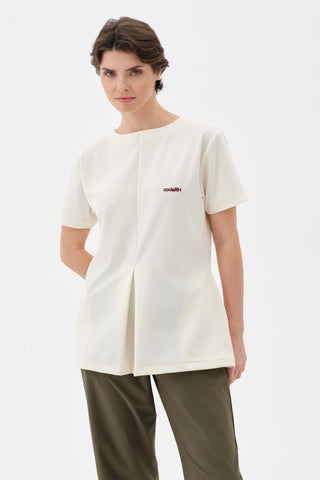 Kadın Yandan Cepli Sırt Fermuarlı Tshirt Ekru