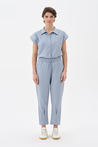 Kadın Paçası Pileli Pantolon Buz Mavisi